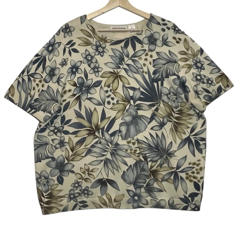 Alfred Dunner Women’s Vintage Knit Sweater Beaded Size 2X Floral Short Sleeves